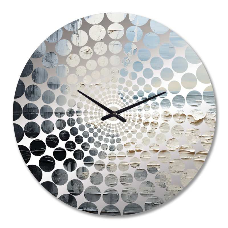 Horloge murale abstraite crème et noir liquide II, Grand