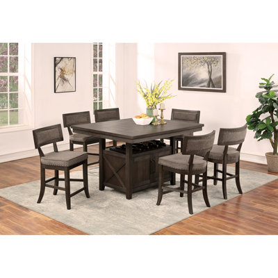 Dining Room Furniture Counter Height Dining Table w Butterfly Leaf Rustic Espresso Storage Base 7pc Dining Set 6x High Chairs