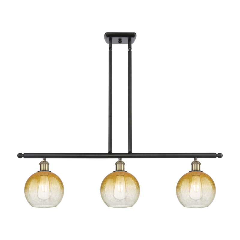 Luminaire suspendu pour îlot suspendu 3 lumières Ballston - Brookhaven Globe, Ambre, Laiton antique noir