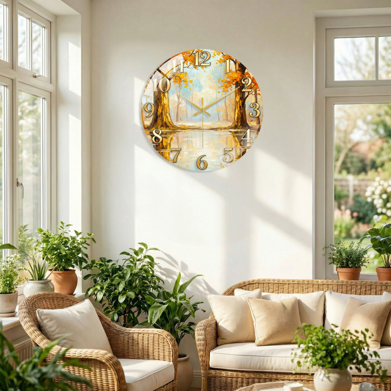 "Autumn Forest", horloge murale en verre, 60 x 60 cm (23,6 x 23,6 pouces)
