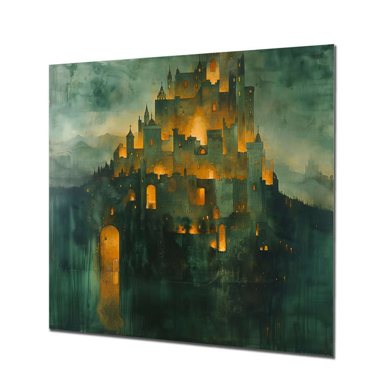 Art mural vert vert et jaune de la Forteresse majestueuse I, Métal métal, H 16 po x l 16 po x P 1 po
