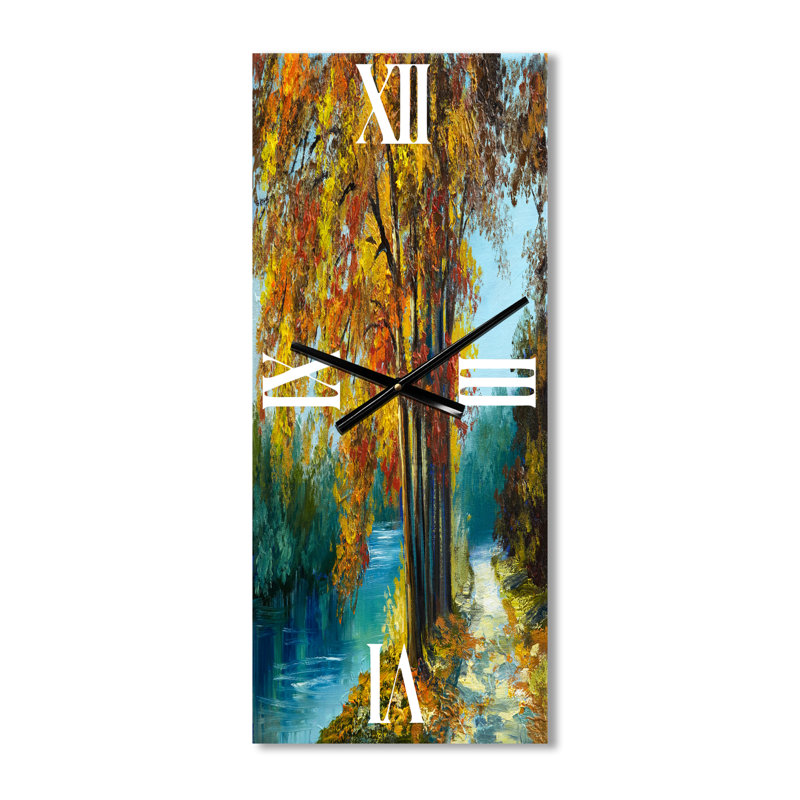 Arbres aux couleurs chaudes de l'automne par Bright Blue River - Horloge murale traditionnelle, Petit