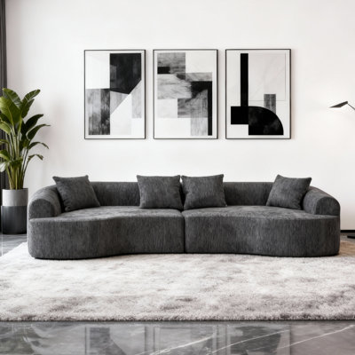 Canapé courbé désossé, canapé modulaire à compression de 106 po, gris à haute densité, canapé-lit pour salon, salon, appartement, chenille
