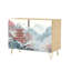 Buffet Buffet avec rangement Pagode chinoise traditionnelle enneigée, paysage de cerisiers en fleurs avec 2 portes pour le salon et la cuisine
