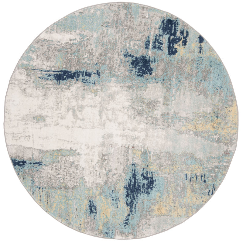 Zeke Abstract Grey/Blue Area Rug, Round 152cm