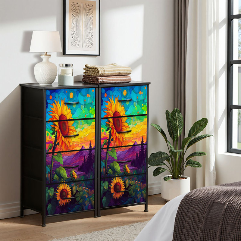4 Drawer Dresser for Bedroom, Narrow Chest of Drawers, Wooden Top and Study Iron Frame 18"x37.5"-(WxH)