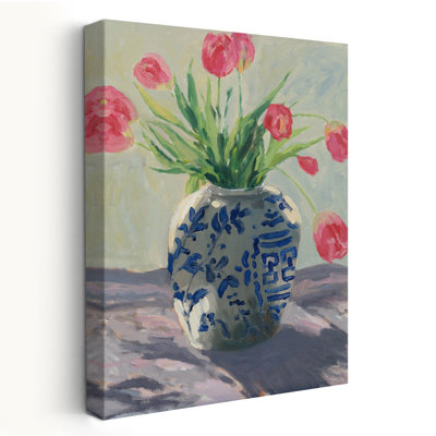 Country/Cottage And Contemporary Tulips In Chinoiserie Vase