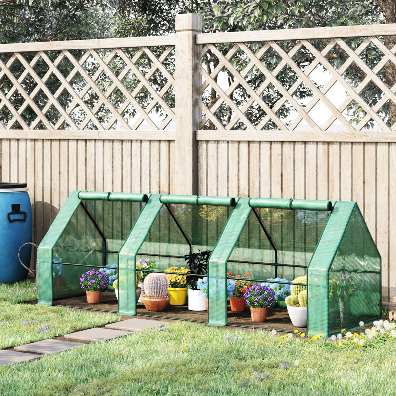 Portable Outdoor Greenhouse, Large Doors, - Pe Cover 9' X 3' Greenhouse Garden, , Strong Steel Frame, Retains Heat And Protects From Elements