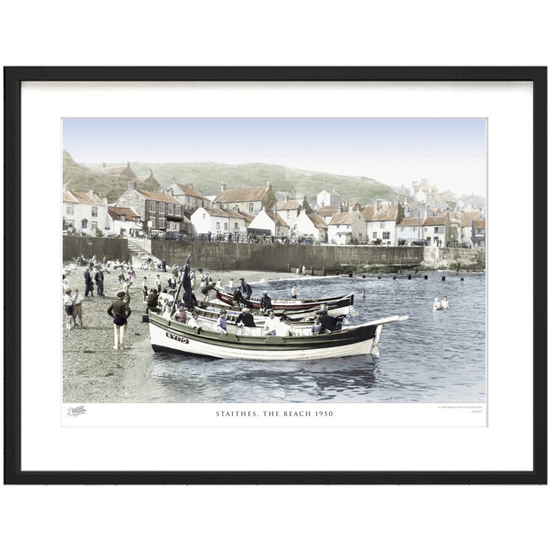 Staithes, The Beach 1950 by Francis Frith - Single Picture Frame Print, 40cm H x 50cm W x 2.3cm D, Black/White/Green
