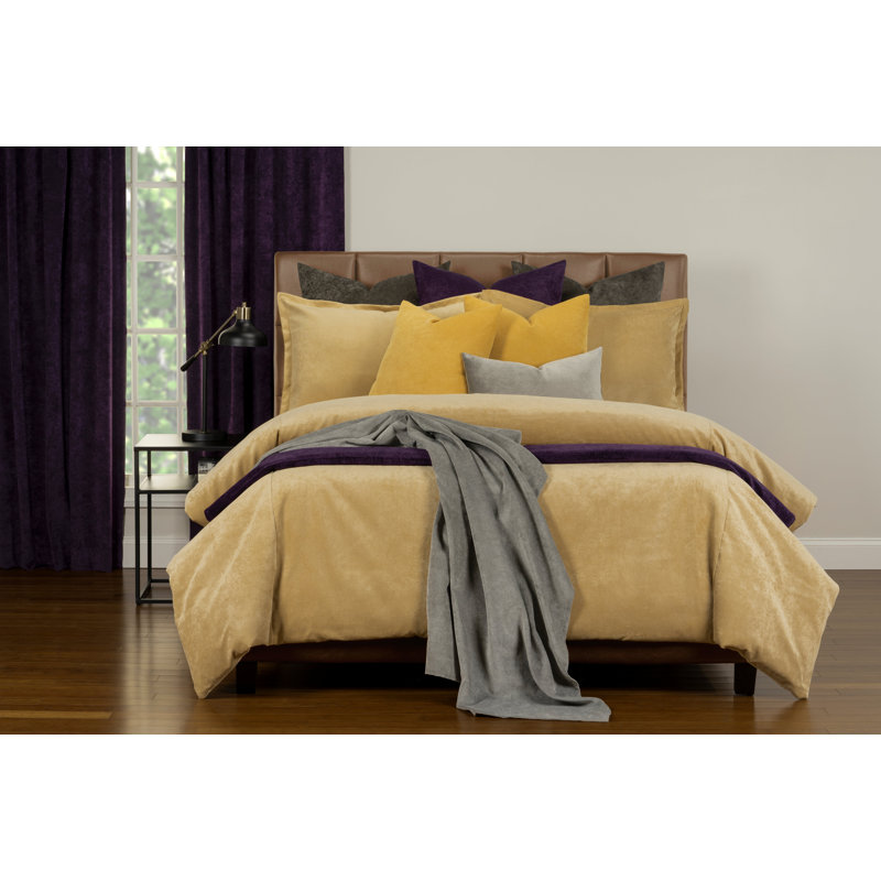 Matte Velvet Set with Duvet Cover & Insert Set by Siscovers, Queen Duvet Cover + 9 Additional Pieces, Old Gold