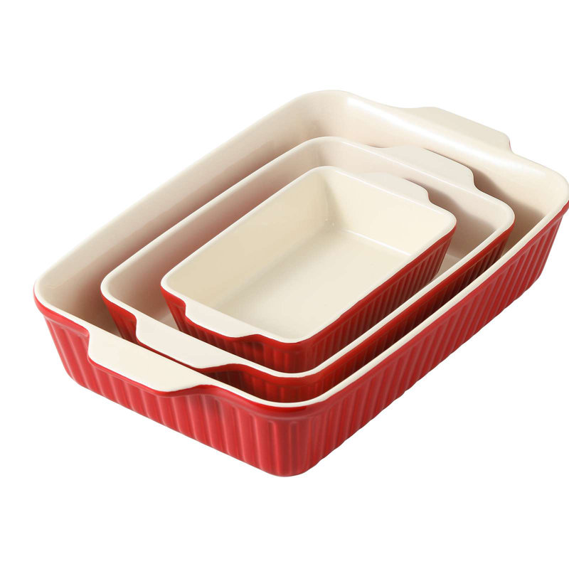 Ensemble de plats de cuisson en céramique rouge 3 pièces DOWAN