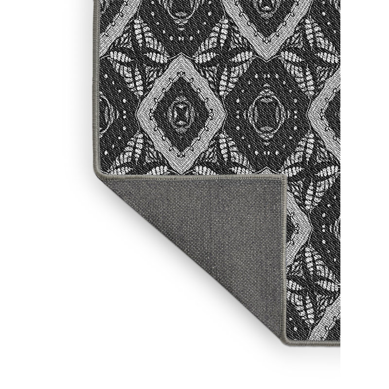 Tapis noir/gris à motifs, Rectangle 5 pi x 7 pi