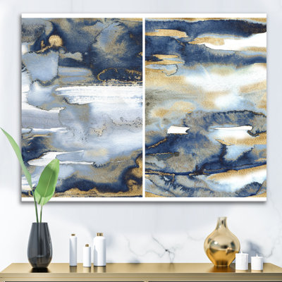 Bleu foncé et or abstrait II - peinture sur toile tendue
