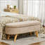 Banc ovale rembourré avec rangement en molleton avec pieds en bois, parfait pour les vestibules et les chambres à coucher