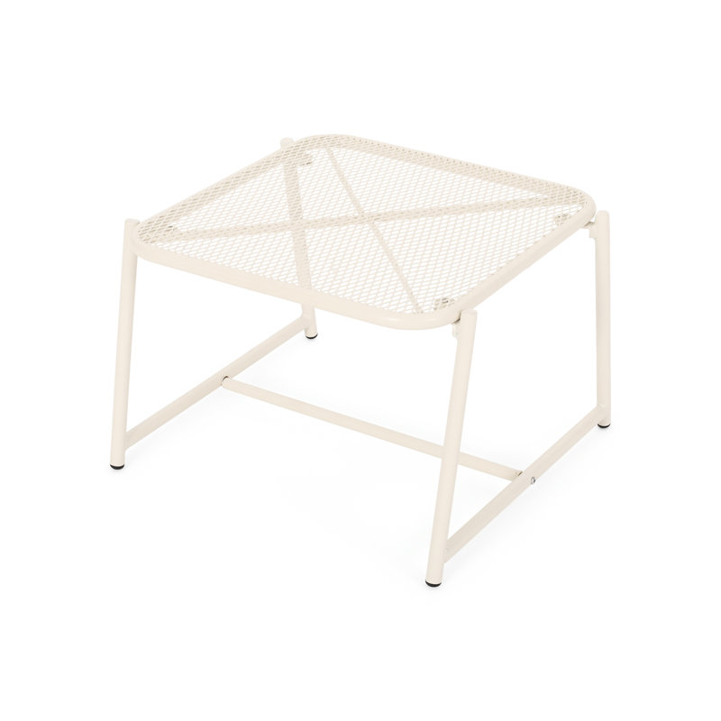 Modern Iron Side Table, 13.26" H, White Mesh Top For Outdoor, 20"W X 17.71"D Outdoor Table In Iron, Top, 20" 17.71