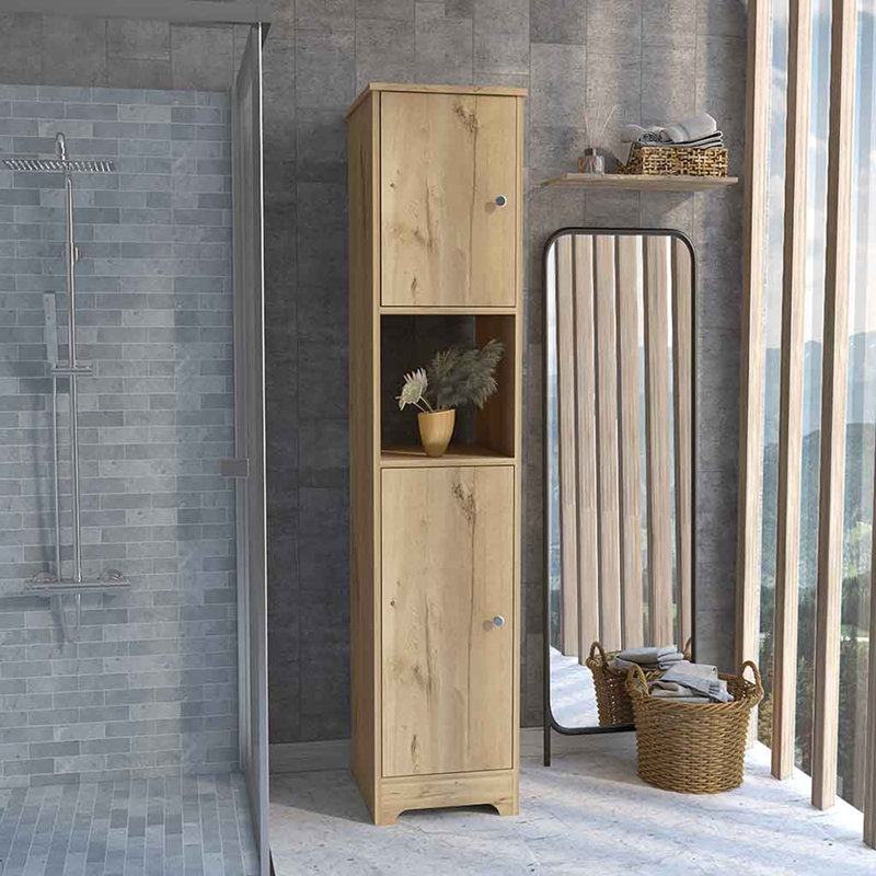 Armoire à linge Albany, quatre tablettes intérieures, finition chêne clair