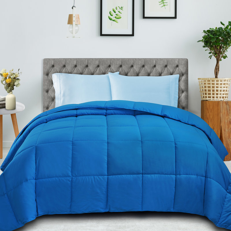Classic All Season Reversible Medium Weight Hypoallergenic Down Alternative Comforter, Aster Blue, King