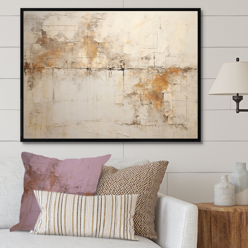 Croix de Christianisme beige de Jessus - art mural abstrait, H 12 po x l 20 po x P 1 po, Cadre flottant noir