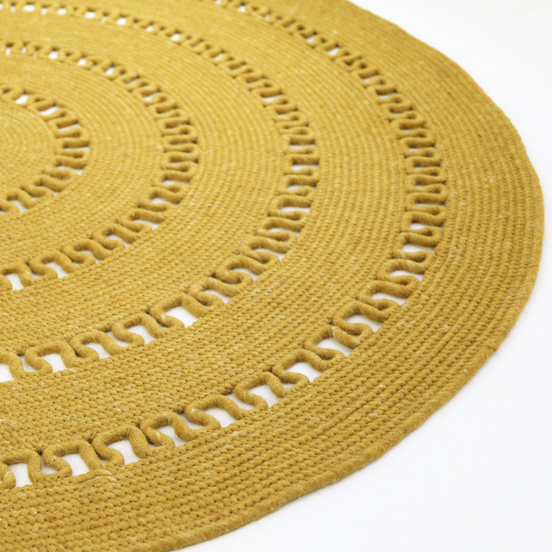 Round Menik Solid Colour Wool Hand Woven Area Rug, Round 140cm