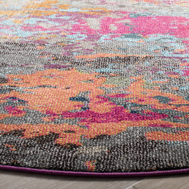 Tapis fuchsia / bleu Hertzler, Rond 6 pi 7 po