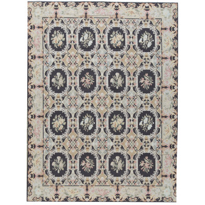 Hand-Knotted High-Quality Black and Beige Area Rug