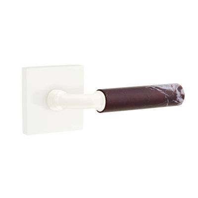Emtek Select Privacy Leverset w/ Square Rosette & R-Bar Stem, Rosso Levanto Marble Lever (CF)