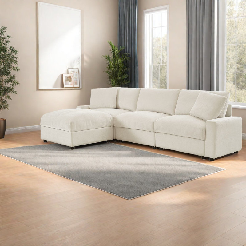 Space-saving Sectionals With Storage, Durable Polyester L-shaped Sofa For Home