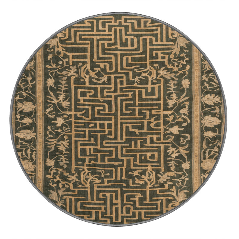 Tapis brun français lavable à la machine, Rond 3 pi