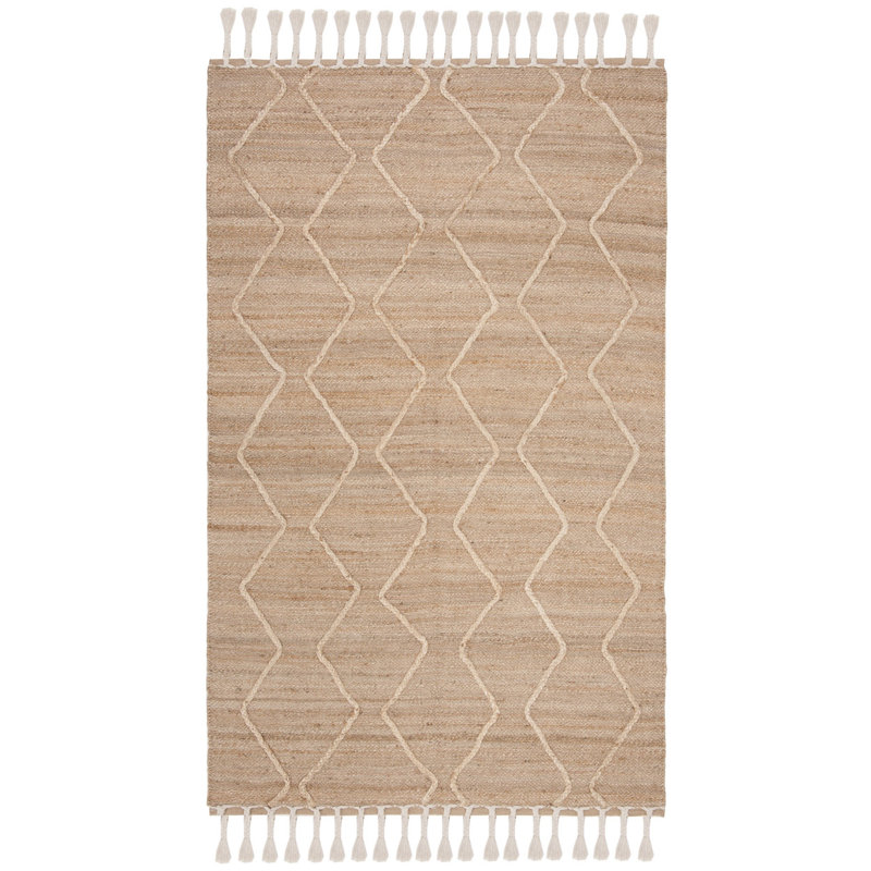 Debroh Natural Fiber Hand Woven Jute Geometric Rug, Rectangle 9' x 12'