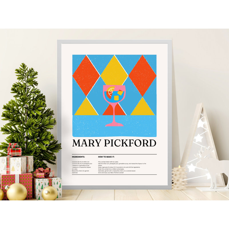 Mary Pickford Cocktail Recipe Wall Art, Framed Wall Art, Kitchen Decor, Bar Art, Drink Recipe Print, Cocktail Art, Wall Decor