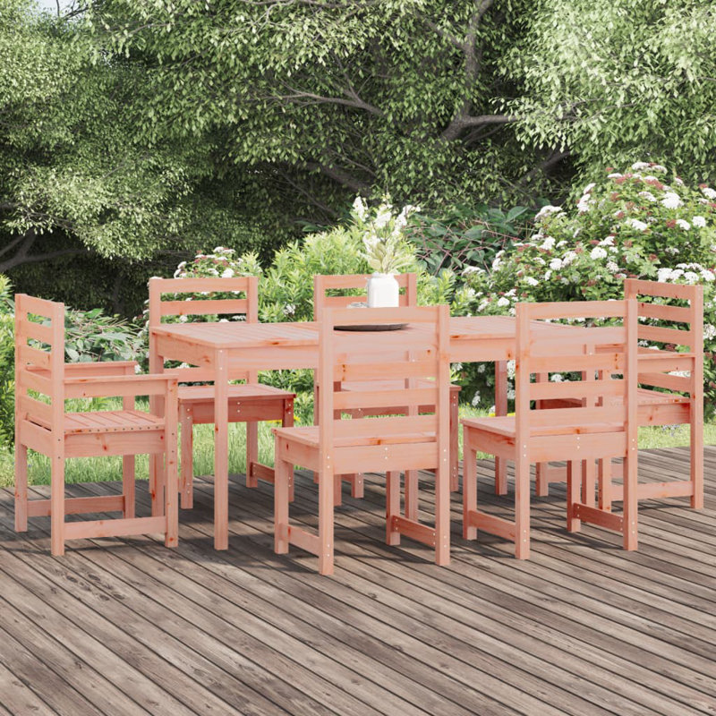 Ezhno 6 - Person Pine Solid Wood Patio Dining Set Rectangular Table, Natural Douglas
