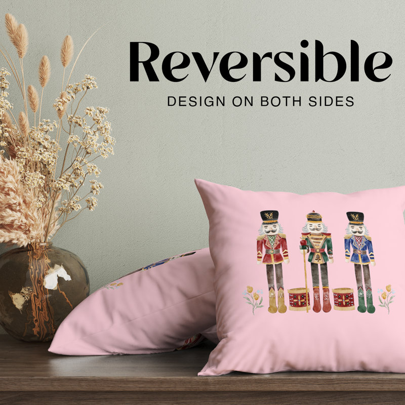 Housse de coussin Nutcracker Three Holiday, H 20 po x l 20 po, Rose
