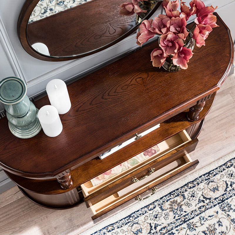Console en bois massif de style américain, Brun, H 32,6 po x l 43,3 po x P 11,8 po