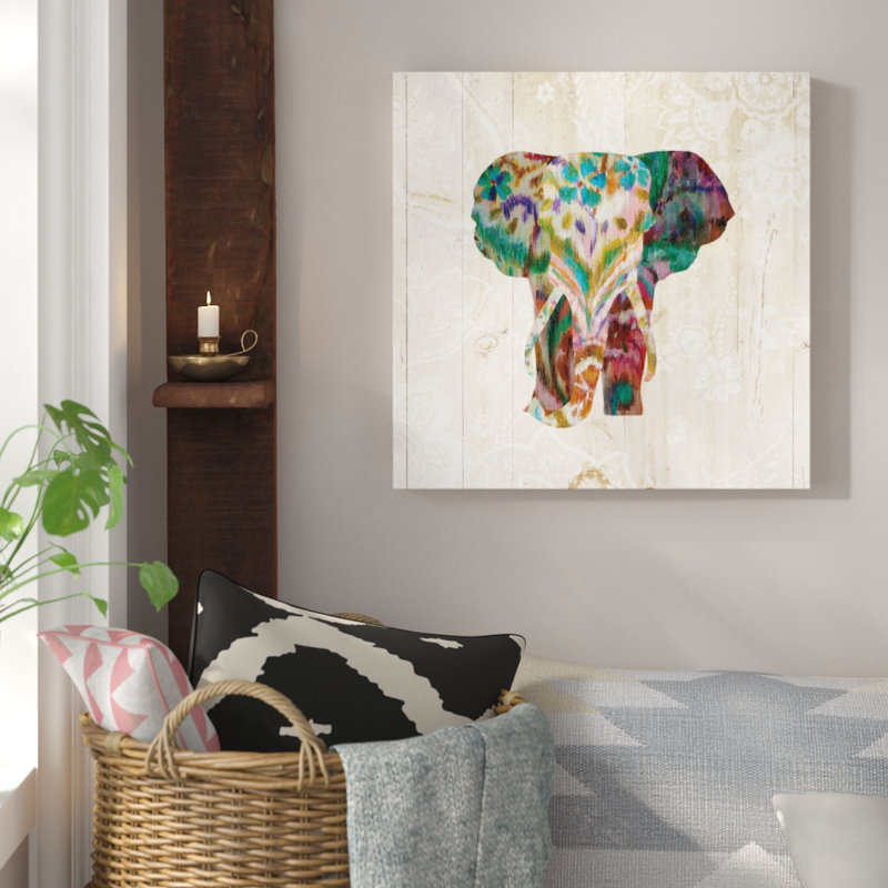 « boho motif cachemire éléphant », reproduction d’impression sur toile tendue