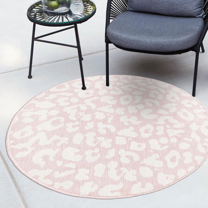 Tapis intérieur / extérieur en polypropylène tissé à la machine rose / beige, Rond 13 pi