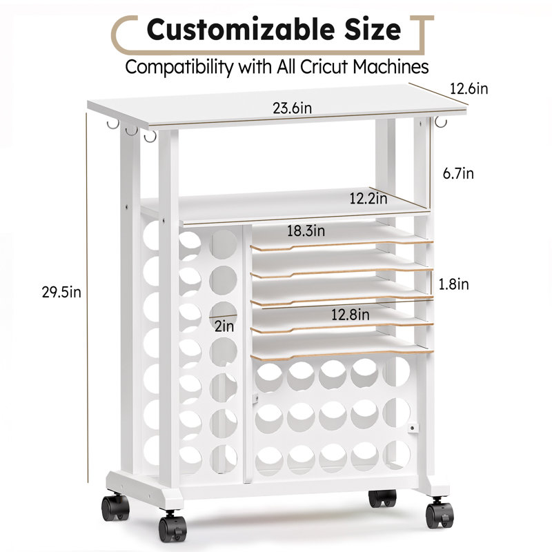 White Rolling Craft Storage Cart with Vinyl Roll Holders and Shelves