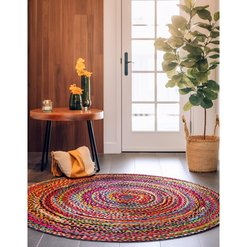 Marcantel Performance Cotton Abstract Indoor Rug, Round 4'1"