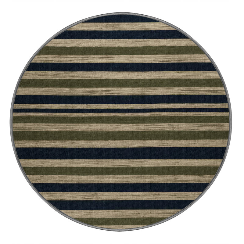 Tapis brun à rayures horizontales lavable à la machine, Rond 5 pi