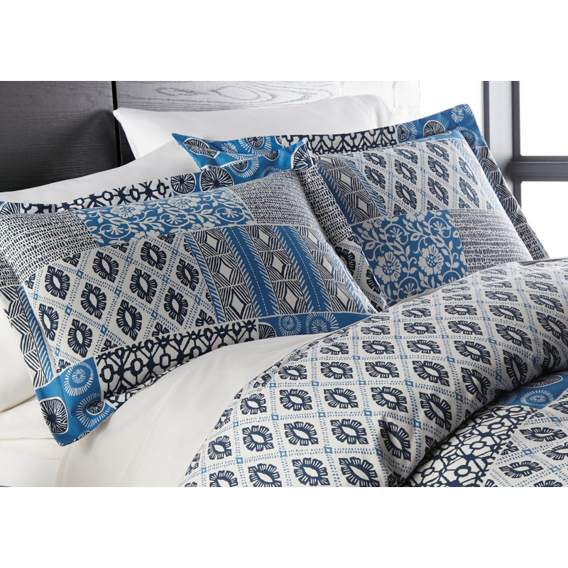Blue and White Microfiber Patchwork Twin/Twin XL Duvet Cover Set