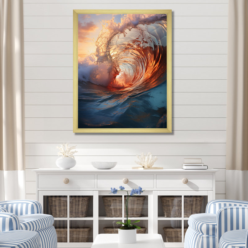 «Beach Photo Sunlit Waves» sur toile, Encadrement doré, L 30 po x H 40 po