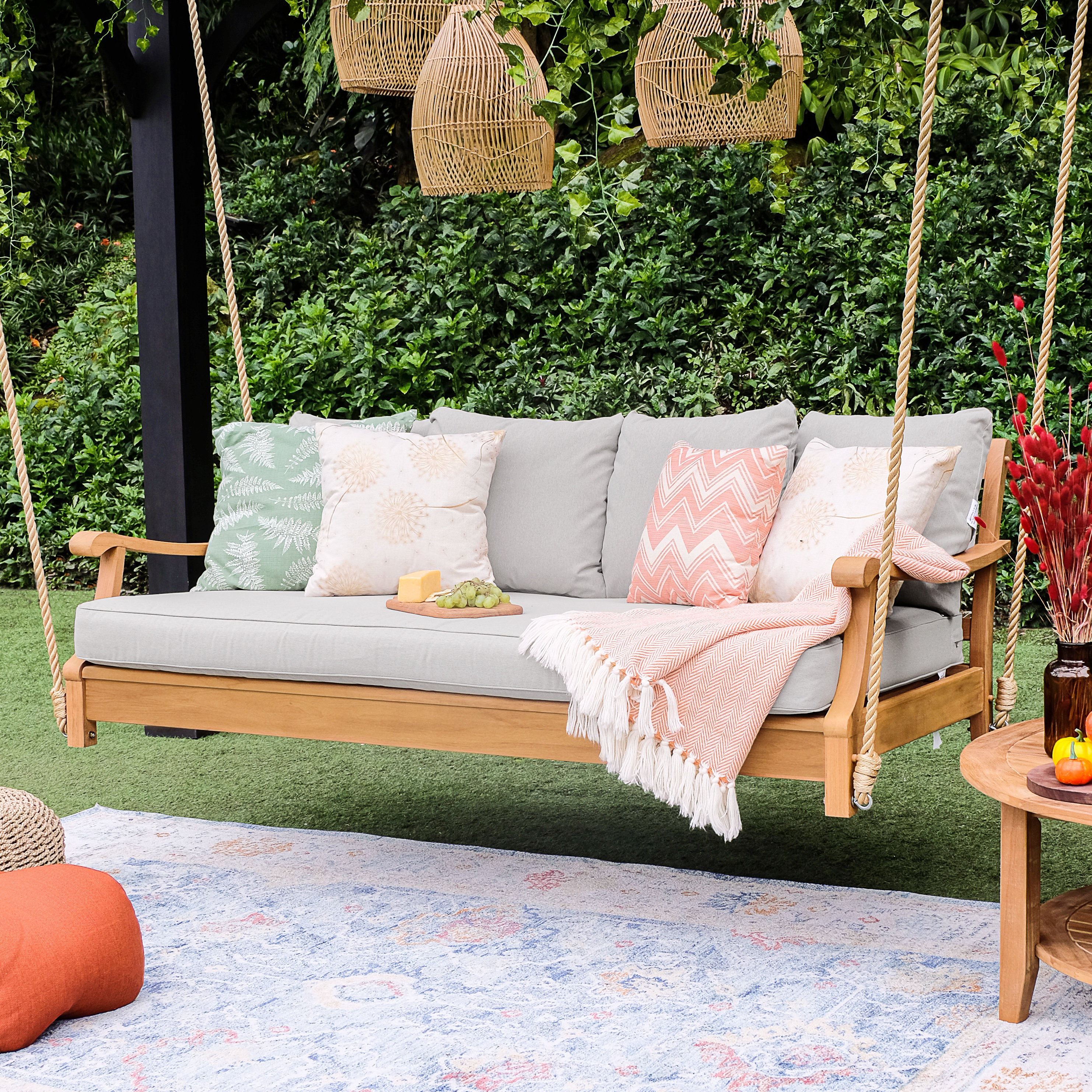 Coastal Farmhouse Bed Swing Birch Lane™ Arizona Teak Porch Swing