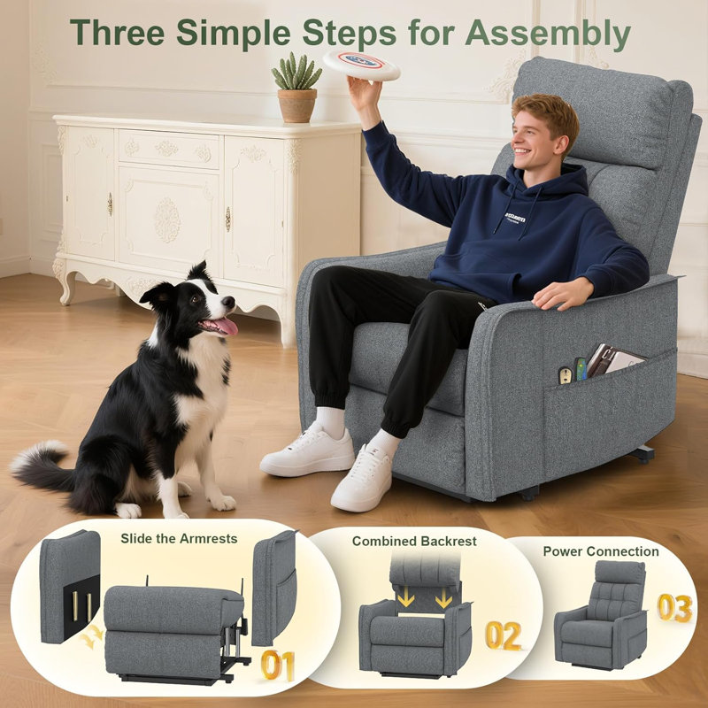 67cm Wide Home Theatre Recliner with Massager, Dark Grey