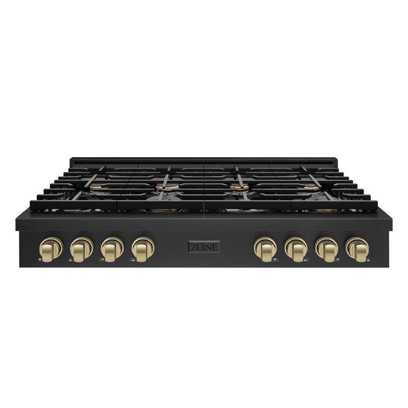 ZLINE 48 in. Autograph Edition Paramount Gas Rangetop with 8 Burners and Porcelain Cooktop in Black Stainless Steel with Accents