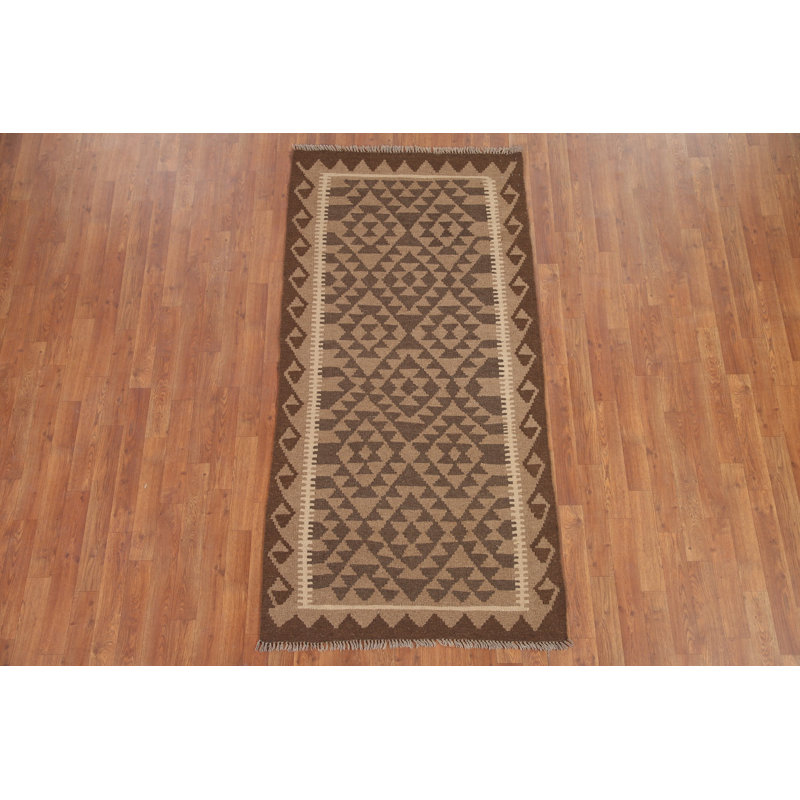 Brown Kilim Reversible Wool Runner Rug 3x7
