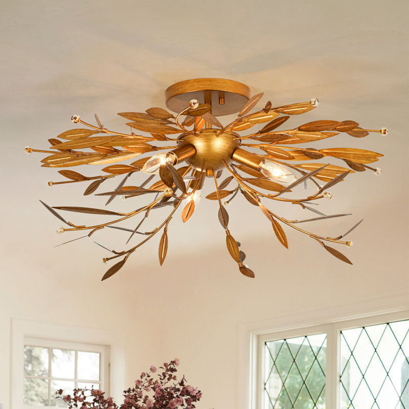 Plafonnier encastré 3 lumières en feuille d'or Spoutnik antique pour chambre à coucher