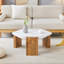 Table basse géométrique moderne de 31 pouces | Surface en faux marbre blanc et base en grain de bois stable | Capacité de 250 lb | Idée de cadeau