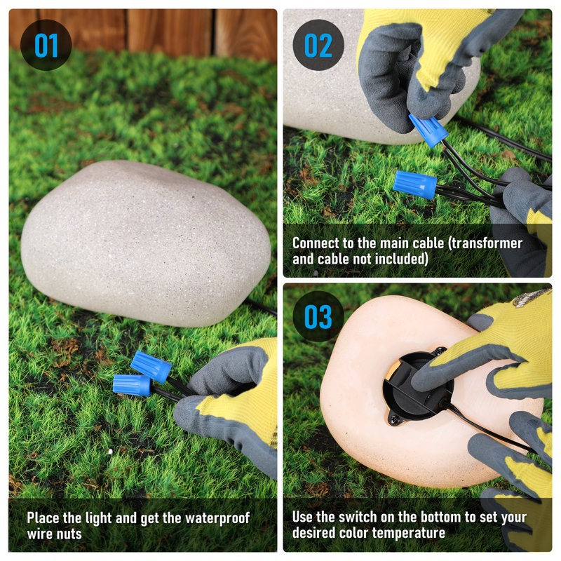 5cct 3-size Decorative Stone Lighting Kit, 3w Glow Pebble Shape Led Landscape Light, Light Gray, Light Gray