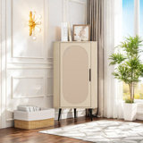 Corner Cabinet With Rattan Door, Freestanding Corner Tables For Small Spaces, Corner Display Cabinet