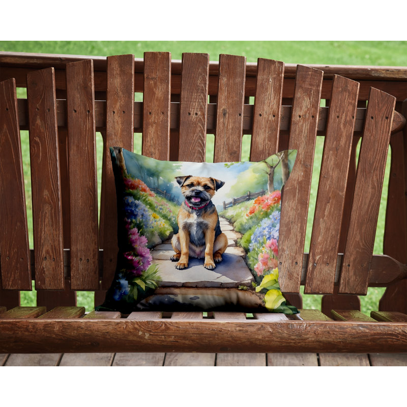 Coussin décoratif intérieur / extérieur Spring Path, H 14 po x l 14 po, Border Terrier