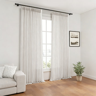Pinch Pleated Linen Curtains 84X40 Cream Privacy Hooks 2 Panels